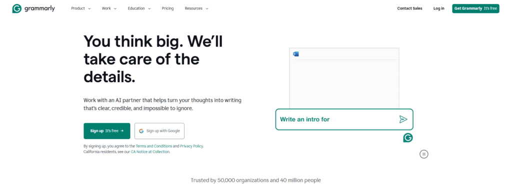 Grammarly free AI writing checker