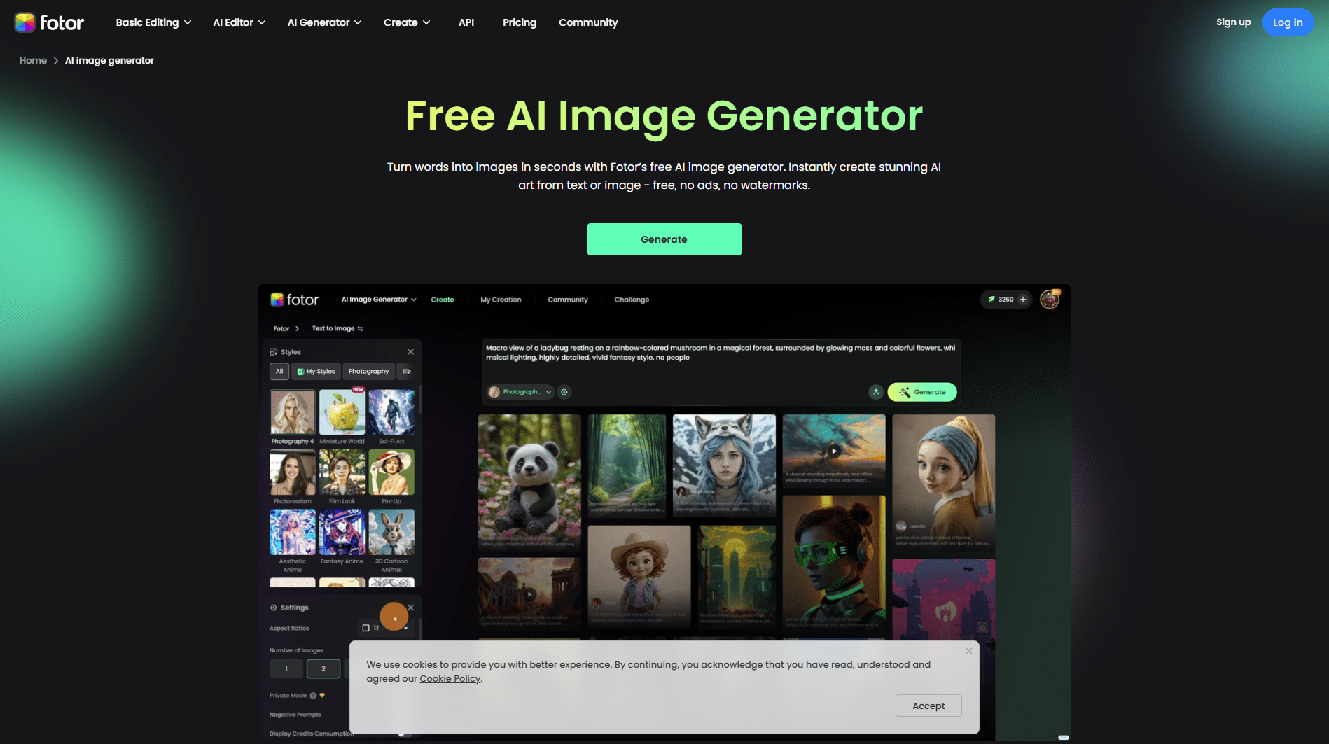 best ai image generator free Fotor mobile AI images