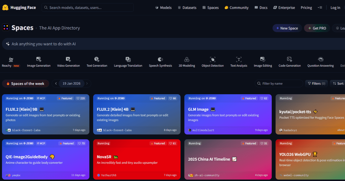 free AI tools USA 2026 Hugging Face Spaces 5000+ demos no signup required