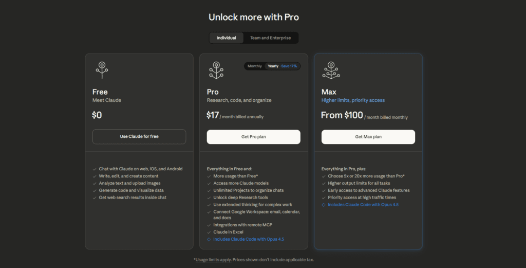 claude ai pro pricing $17 month