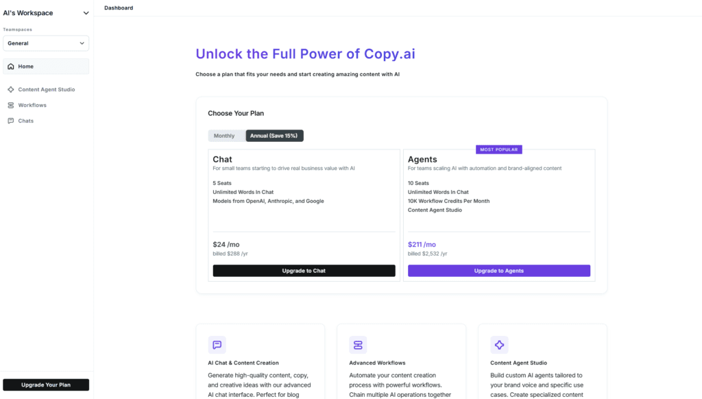 copy ai dashboard usa