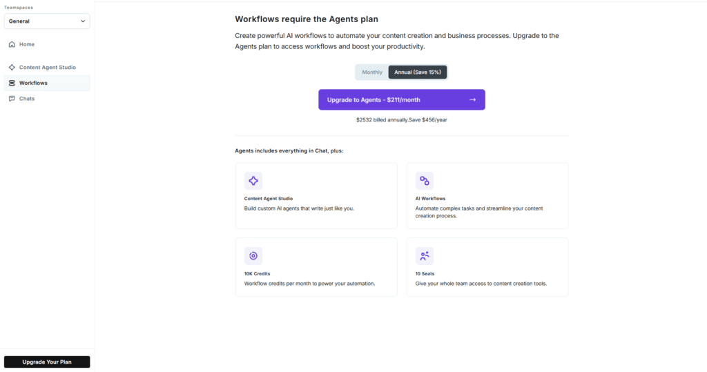 Copy.ai writing templates / workflows available during free trial