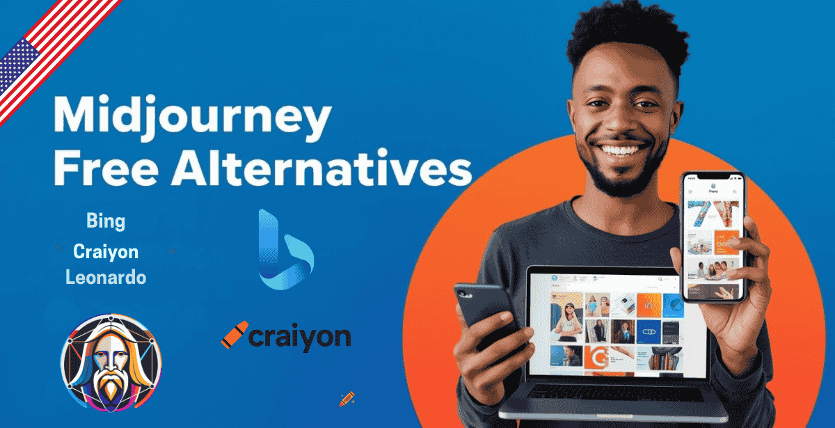 USA business owner using midjourney free alternatives on phone Bing Craiyon 2026
