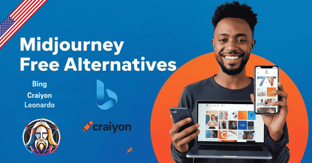USA business owner using midjourney free alternatives on phone Bing Craiyon 2026