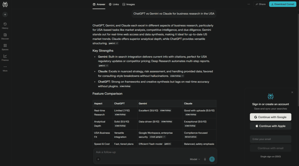 perplexity ai competitor analysis usa