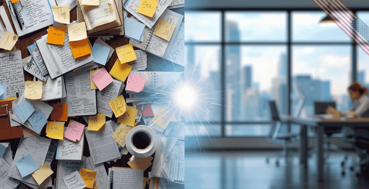 AI transforming messy business notes into organized digital dashboard for small business 2026