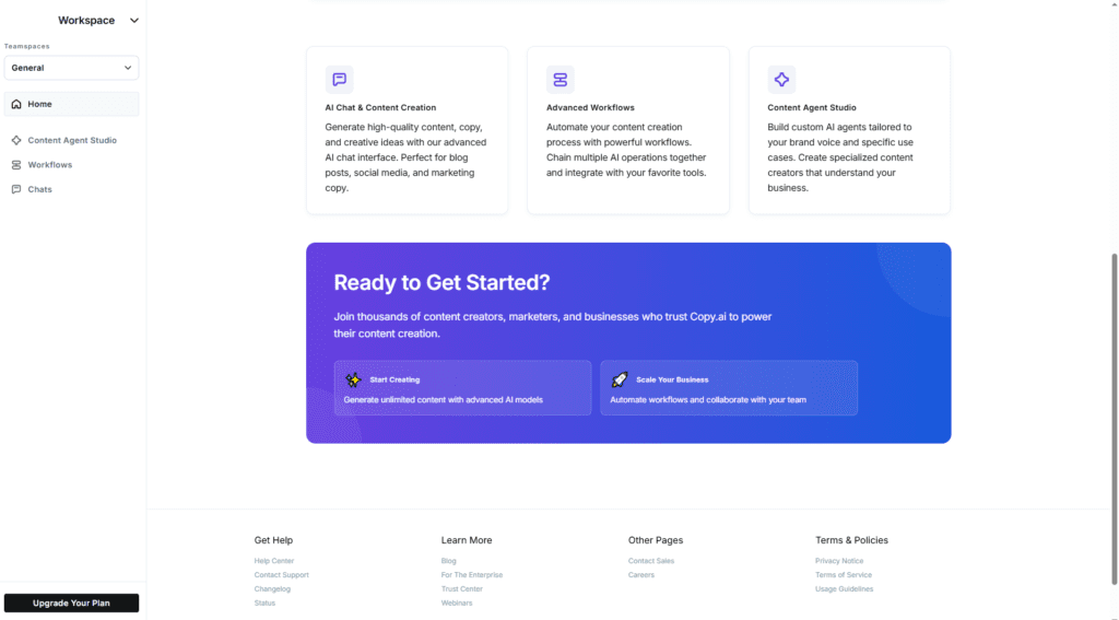 copy ai free project creation screen 2026