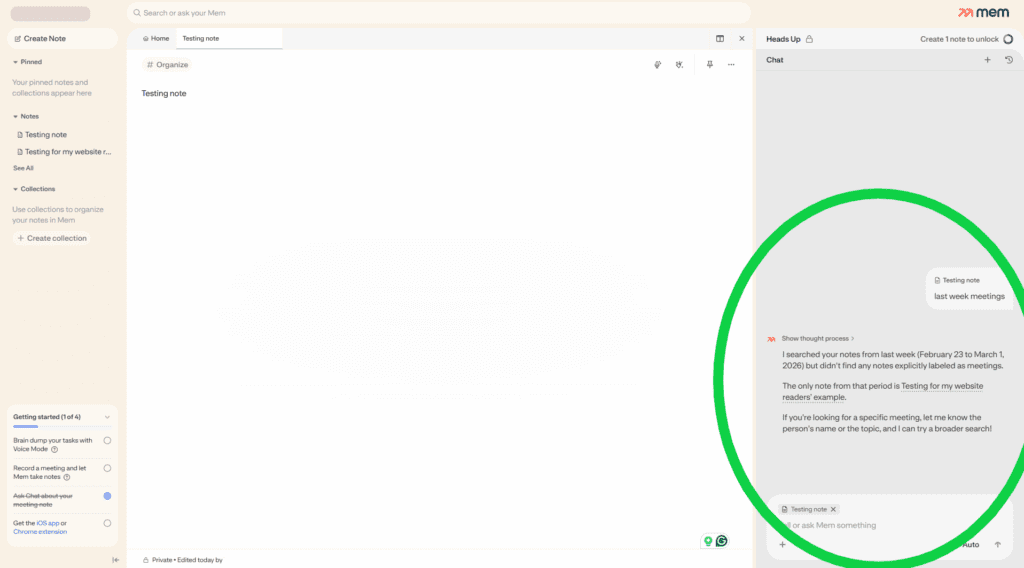 Mem.ai AI suggesting related notes automatically