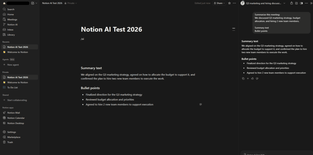 notion ai meeting notes summary and action items 2026