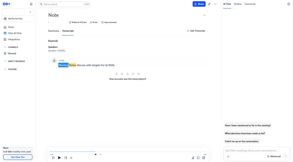 Otter.ai live meeting transcription dashboard