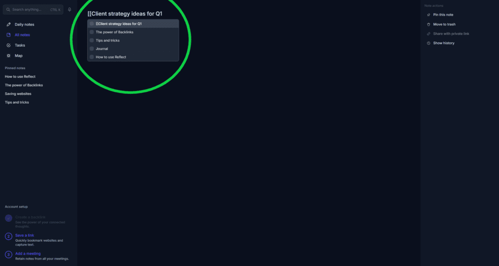 Reflect AI showing connected notes automatically