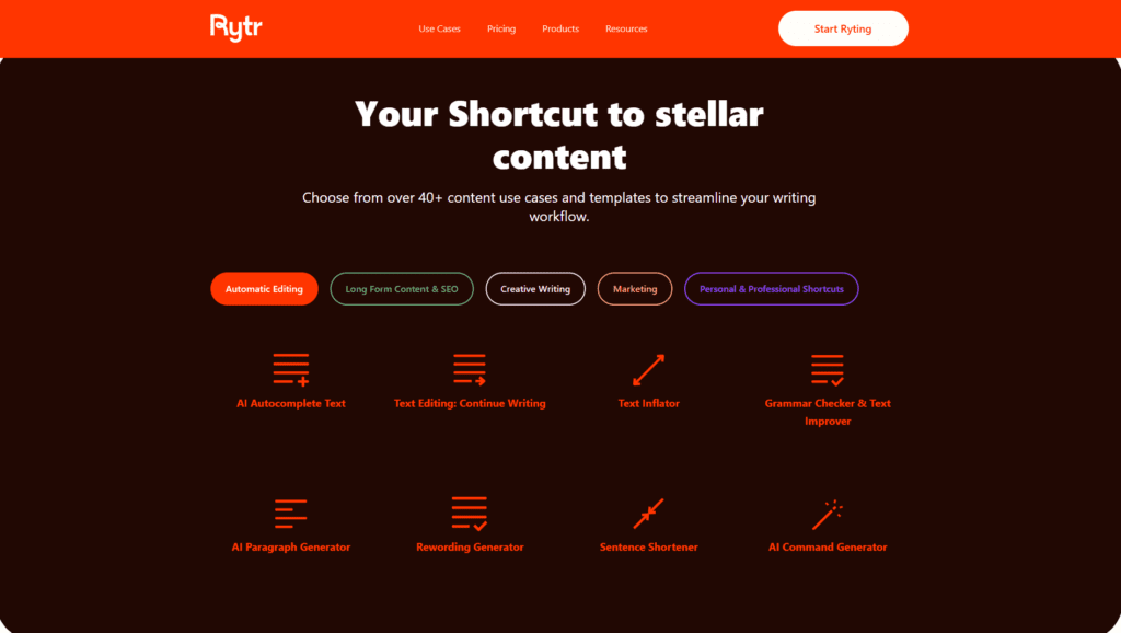 rytr new document screen with prompt 2026