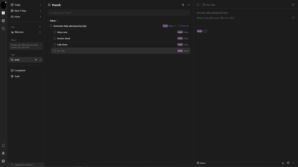 TickTick AI suggesting actions for automating admin tasks