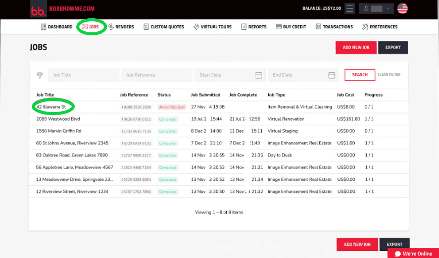 real estate photo editing dashboard with image upload options