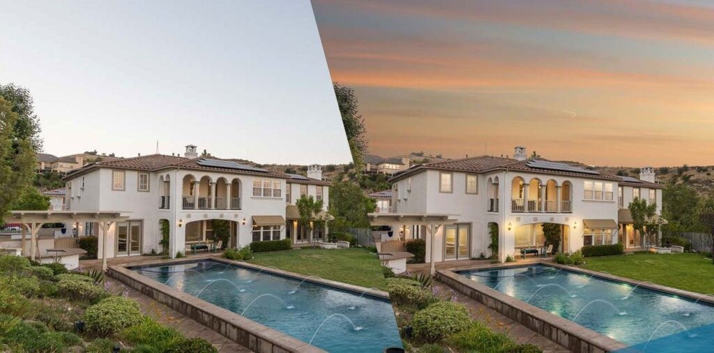 before and after real estate photo enhancement sky replacement