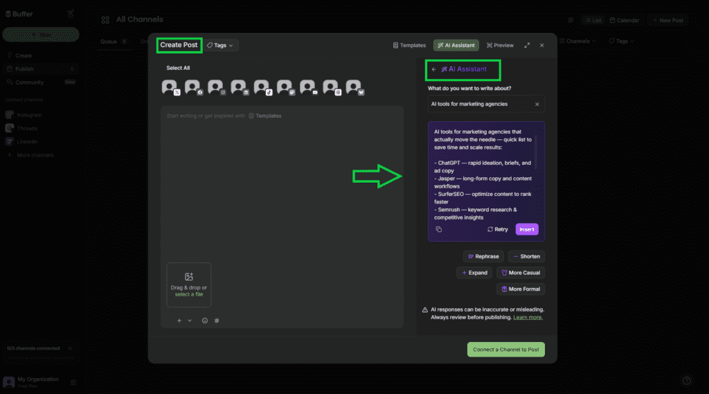Buffer AI caption generator interface