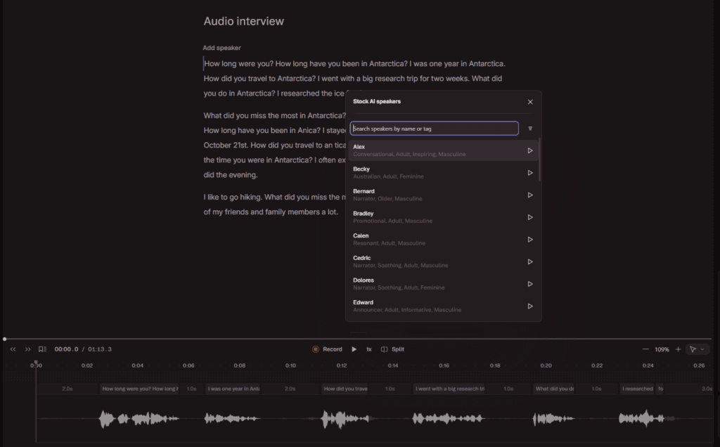 Descript speaker identified transcript