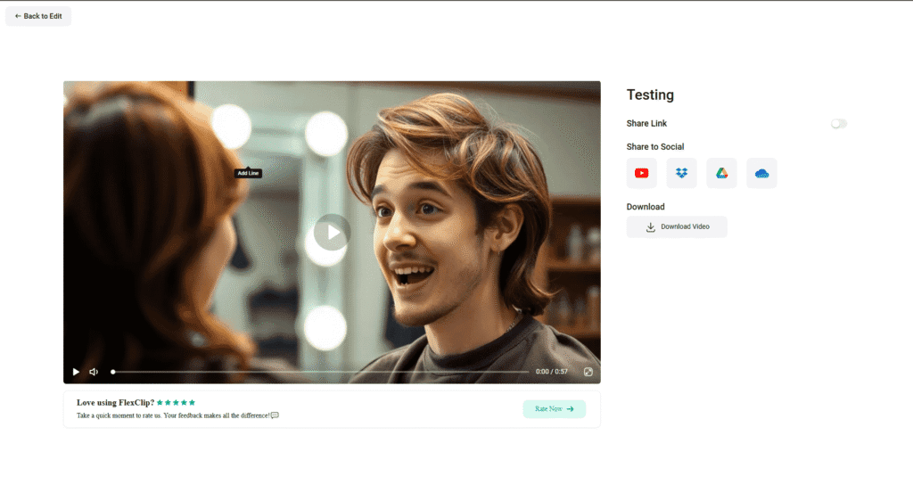 FlexClip video export completed screen with download button