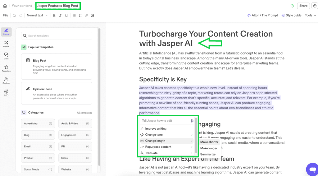 Long-form blog post draft output comparison