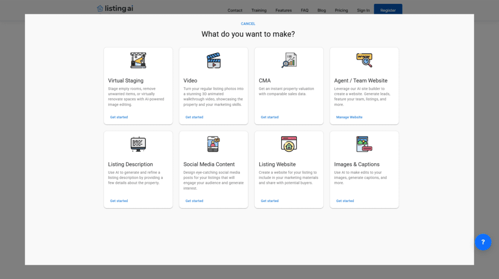 AI real estate listing input dashboard with property details fields