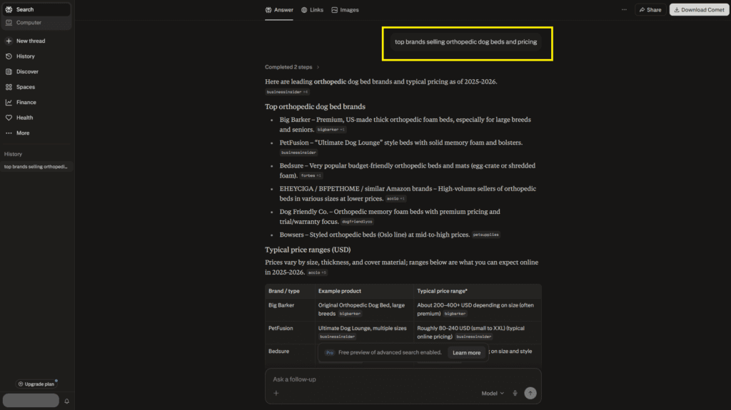 Competitor analysis using Perplexity AI