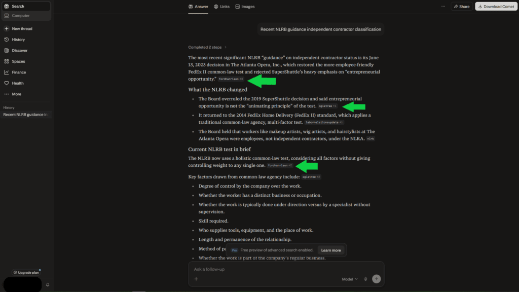 Perplexity AI tracking recent legal regulatory updates