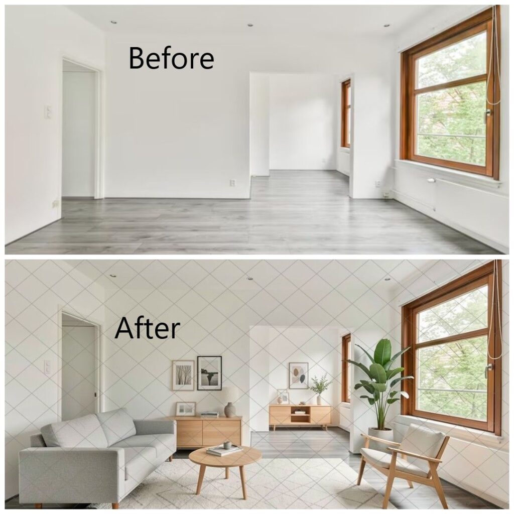 before and after AI virtual staging comparison