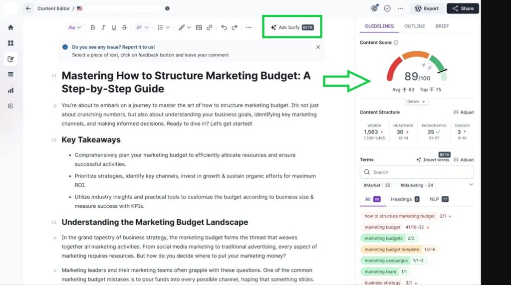 Sample AI-generated content brief with competitor data