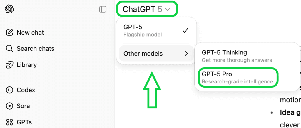 ChatGPT interface showing GPT-5.5 model selector dropdown
