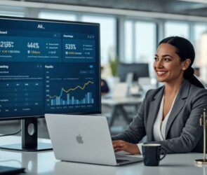 HR manager reviewing and testing AI HR tools on laptop in modern USA office 2026