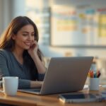 Teacher using AI lesson planning tool on laptop in modern USA classroom 2026