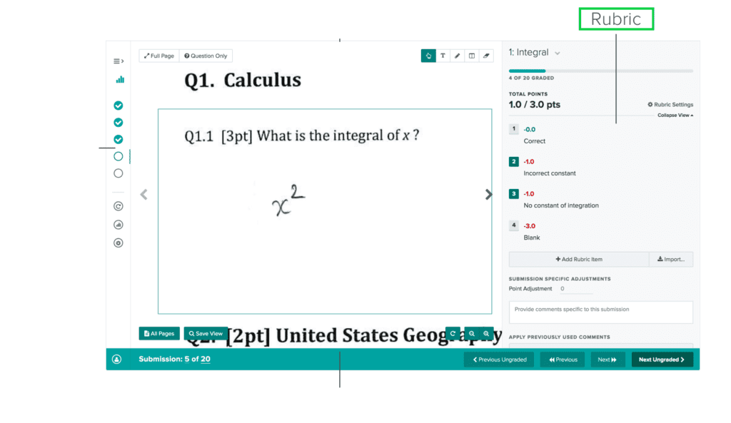 Gradescope interface showing AI-assisted grading rubric alignment and student feedback panel