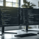 Developer testing Cursor AI code editor on a dual-monitor desk setup in 2026