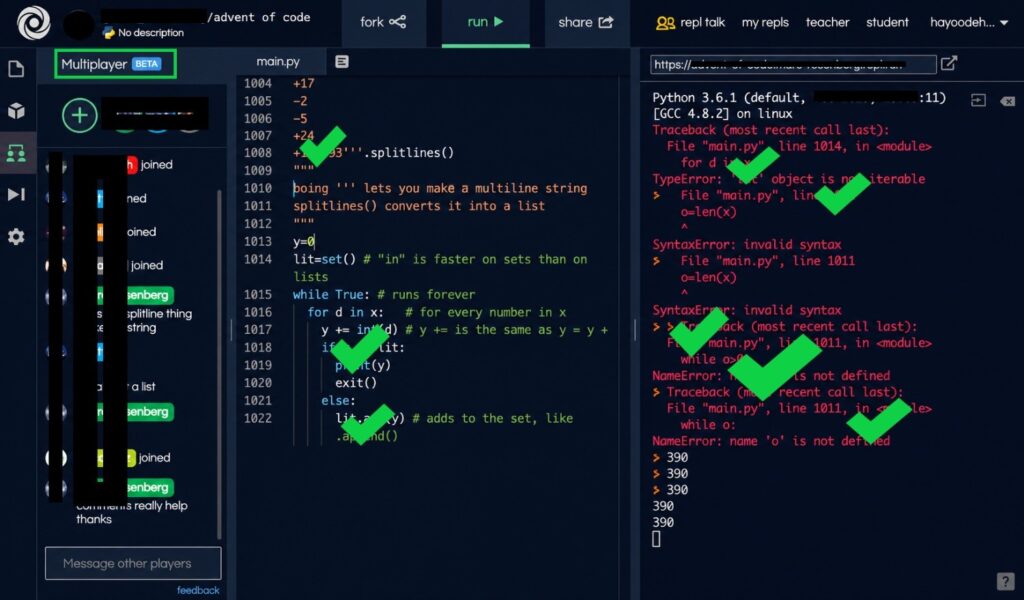 Shared Replit workspace with AI assistant and collaborators