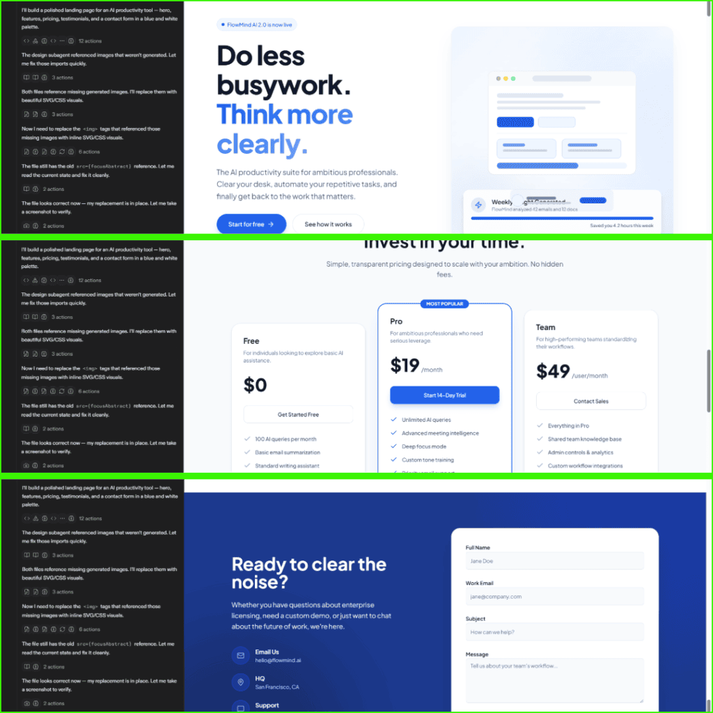 Replit AI creating a landing page from a text prompt