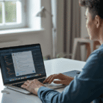 Non-developer using an AI vibe coding tool on a laptop to build a website