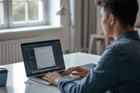 Non-developer using an AI vibe coding tool on a laptop to build a website
