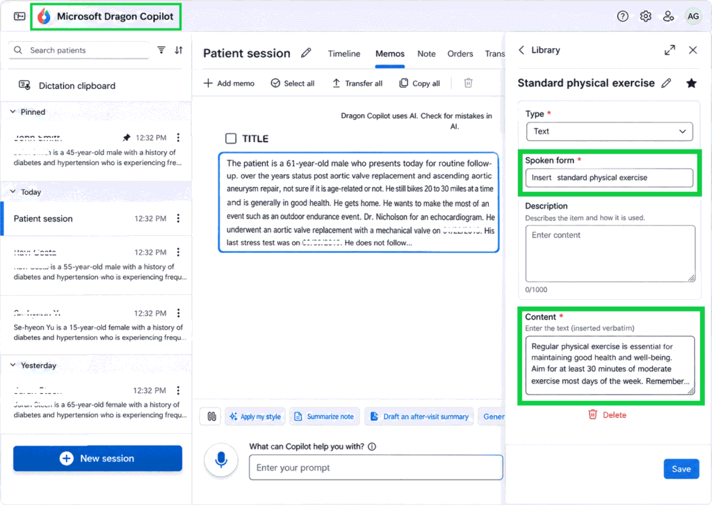 Ambient documentation draft note populating directly into an EHR field