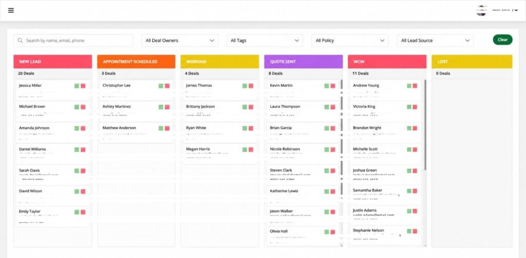 Insurance agent CRM dashboard showing AI flagged renewal opportunities