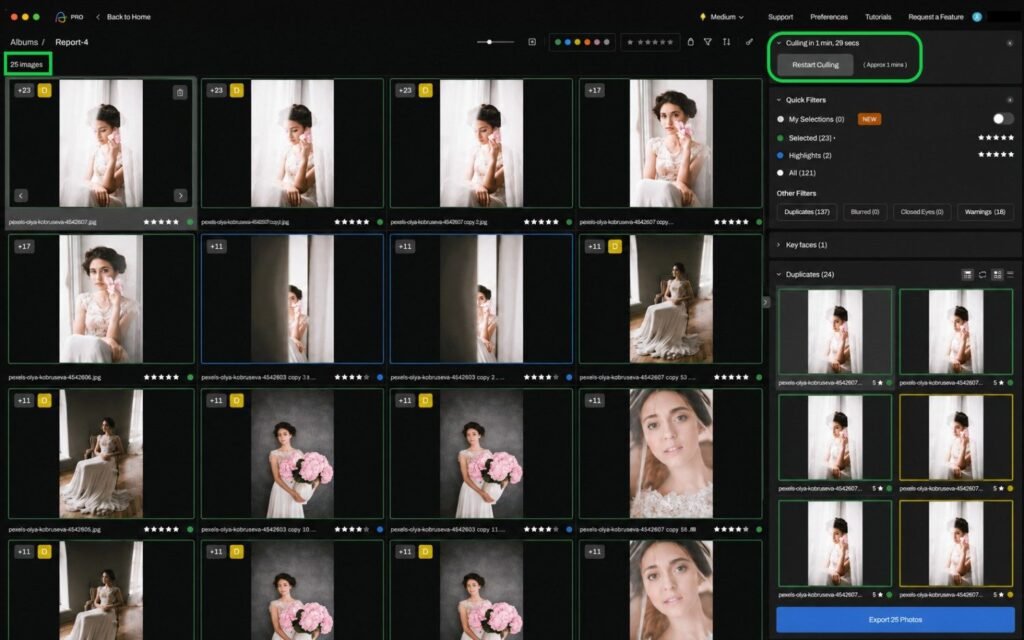 Manual versus AI photo culling time comparison