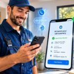Small business owner viewing an AI phone answering call summary with a booked appointment on his smartphone.