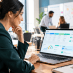 Small business owner reviewing an AI CRM dashboard with sales pipeline on a laptop Title: Best AI CRM Tools for Small Business in 2027