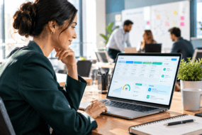 Small business owner reviewing an AI CRM dashboard with sales pipeline on a laptop Title: Best AI CRM Tools for Small Business in 2027